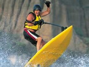 Men riding a jet board